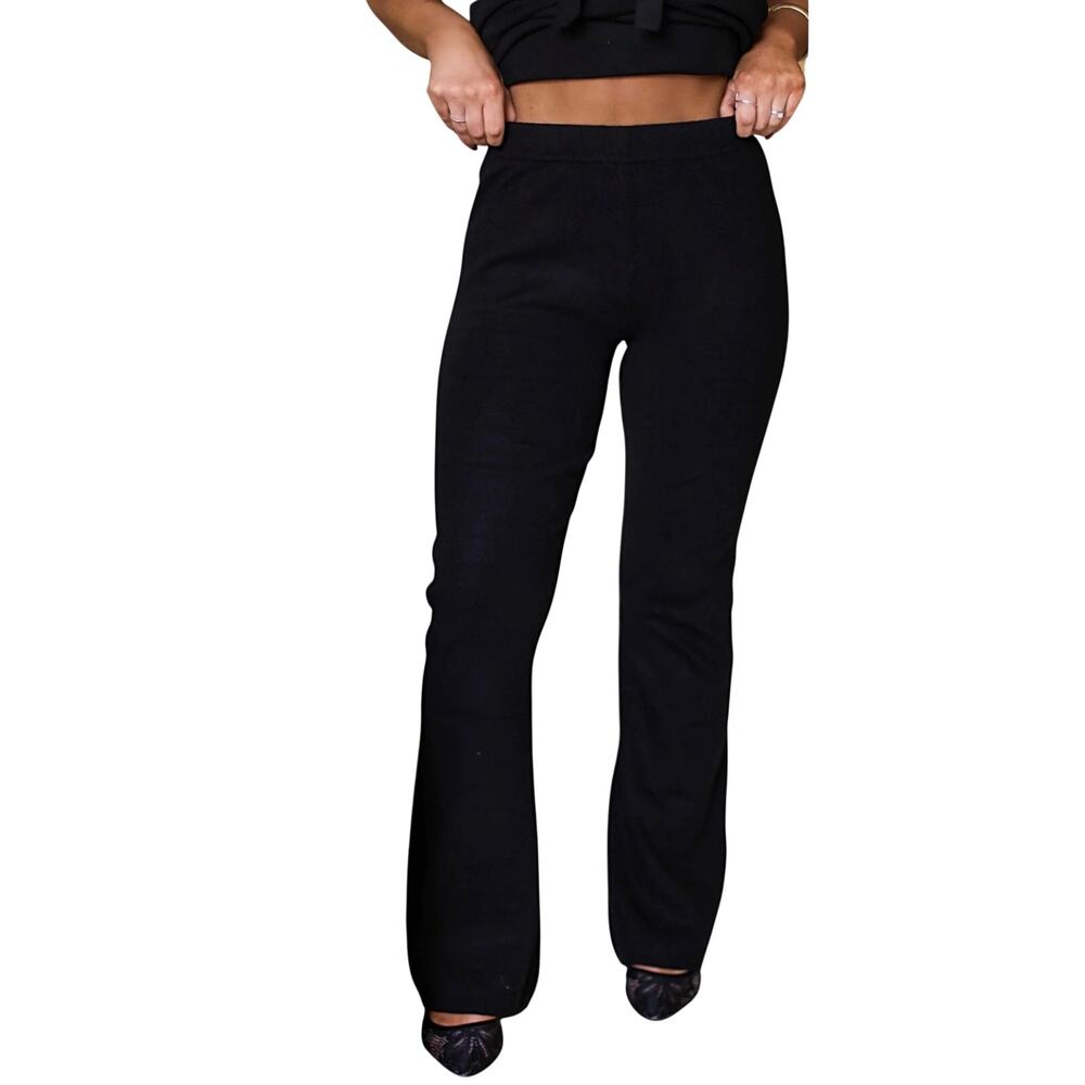 New Monrow Sweater Knit Bootcut Black Pant Feature Ankle Accent Slits Sz XS NWT